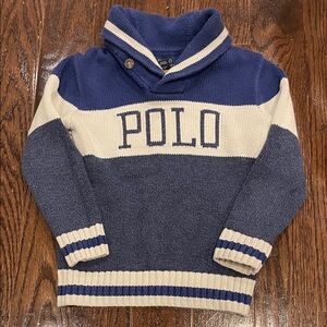 Polo by Ralph Lauren Boys Blue and Cream shawl collar sweater size 5